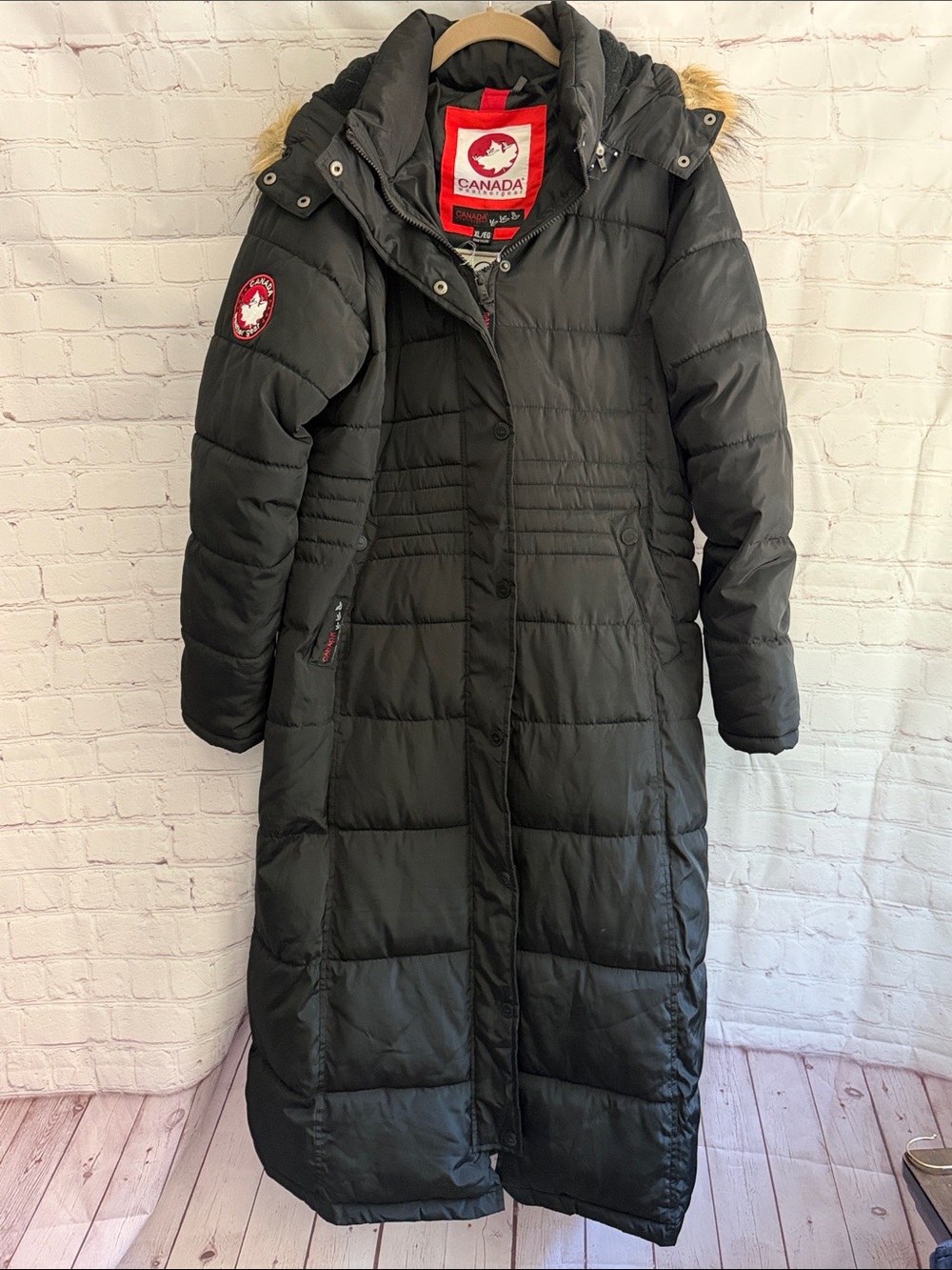 Canada Weatherproof Long Black Puffer Coat with Hood